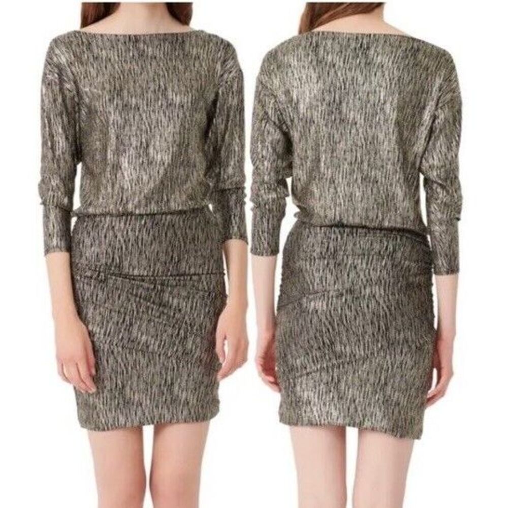 NEW MAJE Rilexy Mini Dress Women Gold Metallic Stretch Party Event NYE Small‎